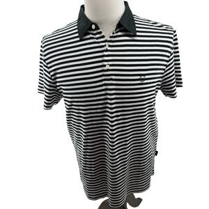 AG Jeans Green Label Mens Striped Polo Shirt Dark Green Medium NEW